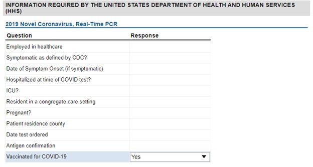 HHS Questions on Test Request Form